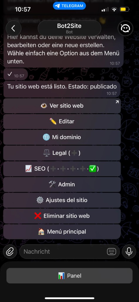 Interface del bot de Telegram